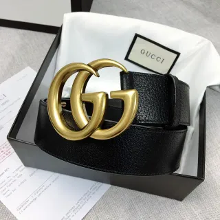 Gucci Double G Belt Black Pebbled Leather Gold-Tone Buckle Leather Belt