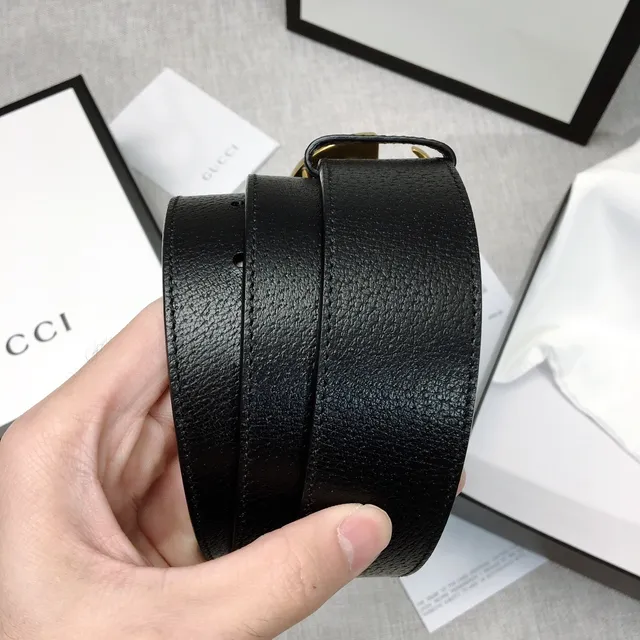 Gucci Double G Belt Black Pebbled Leather Gold-Tone Buckle Leather Belt 2
