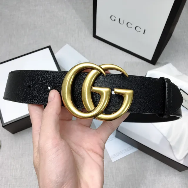 Gucci Double G Belt Black Pebbled Leather Gold-Tone Buckle Leather Belt 4