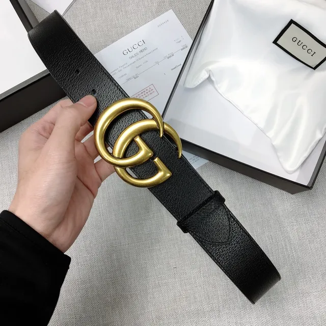 Gucci Double G Belt Black Pebbled Leather Gold-Tone Buckle Leather Belt 5