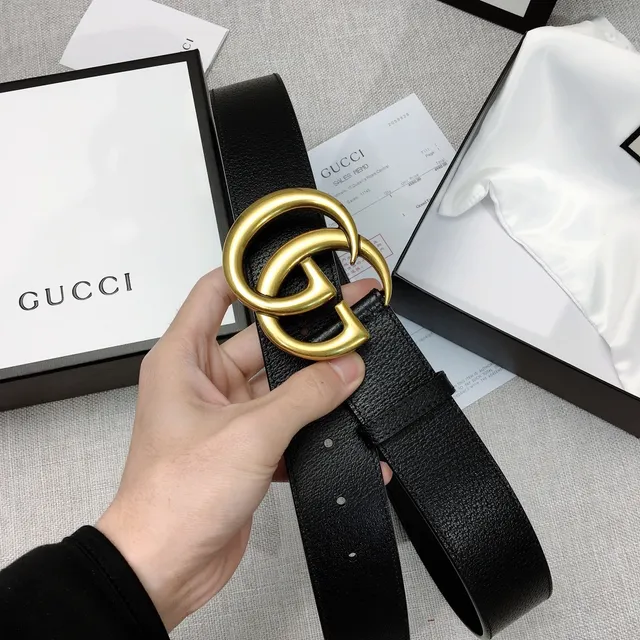 Gucci Double G Belt Black Pebbled Leather Gold-Tone Buckle Leather Belt 6