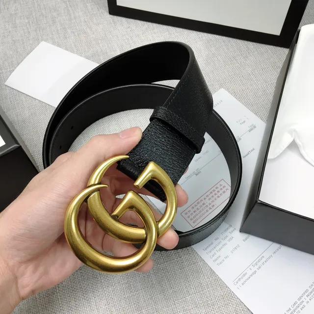 Gucci Double G Belt Black Pebbled Leather Gold-Tone Buckle Leather Belt 7
