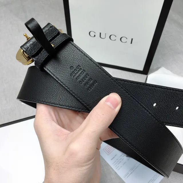 Gucci Double G Belt Black Pebbled Leather Gold-Tone Buckle Leather Belt 8