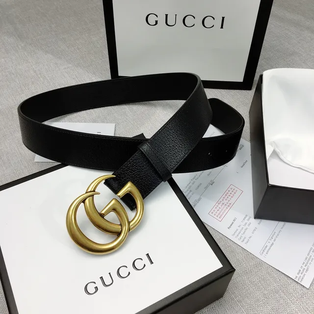 Gucci Double G Belt Black Pebbled Leather Gold-Tone Buckle Leather Belt 9