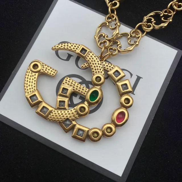 Gucci Double G Crystal Multicolor Pendant Necklace 5