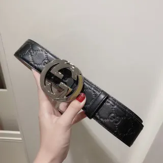 Gucci Double G Embossed Black Leather Belt