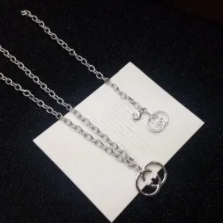 Gucci Double G Interlocking Logo Silver Chain Necklace