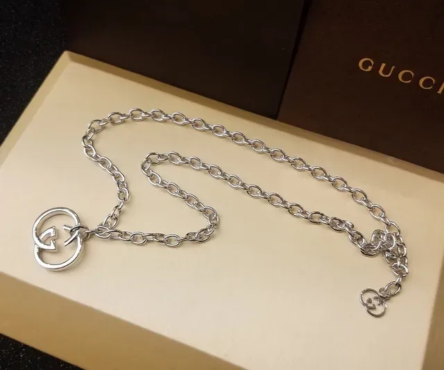 Gucci Double G Interlocking Logo Silver Chain Necklace 2