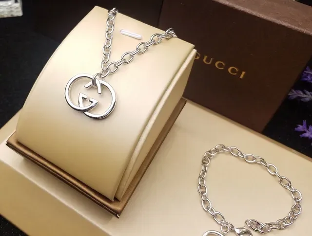 Gucci Double G Interlocking Logo Silver Chain Necklace 4