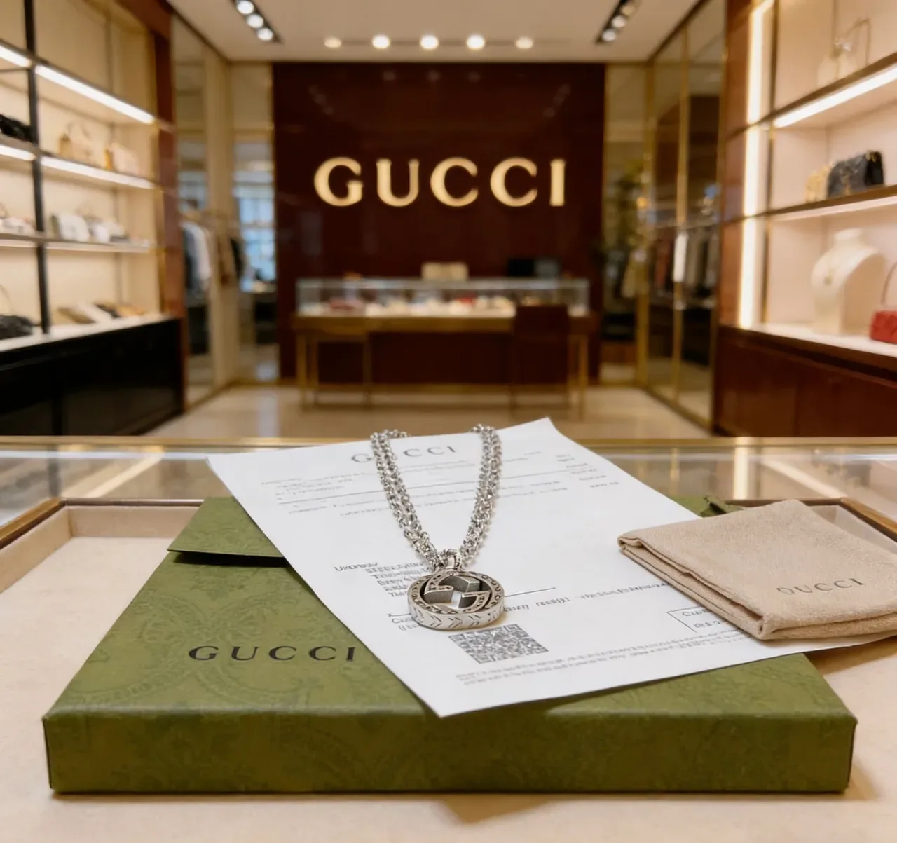 Gucci Double G Pendant Necklace Silver-Tone Interlocking Chain Necklace 2