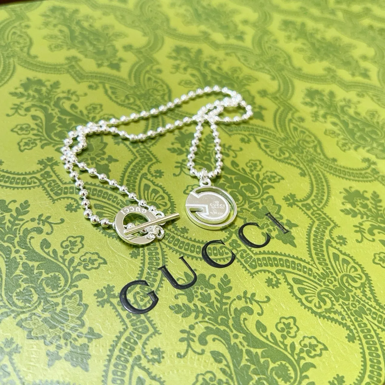 Gucci Double G Silver Ball-Chain Toggle Clasp Necklace 6