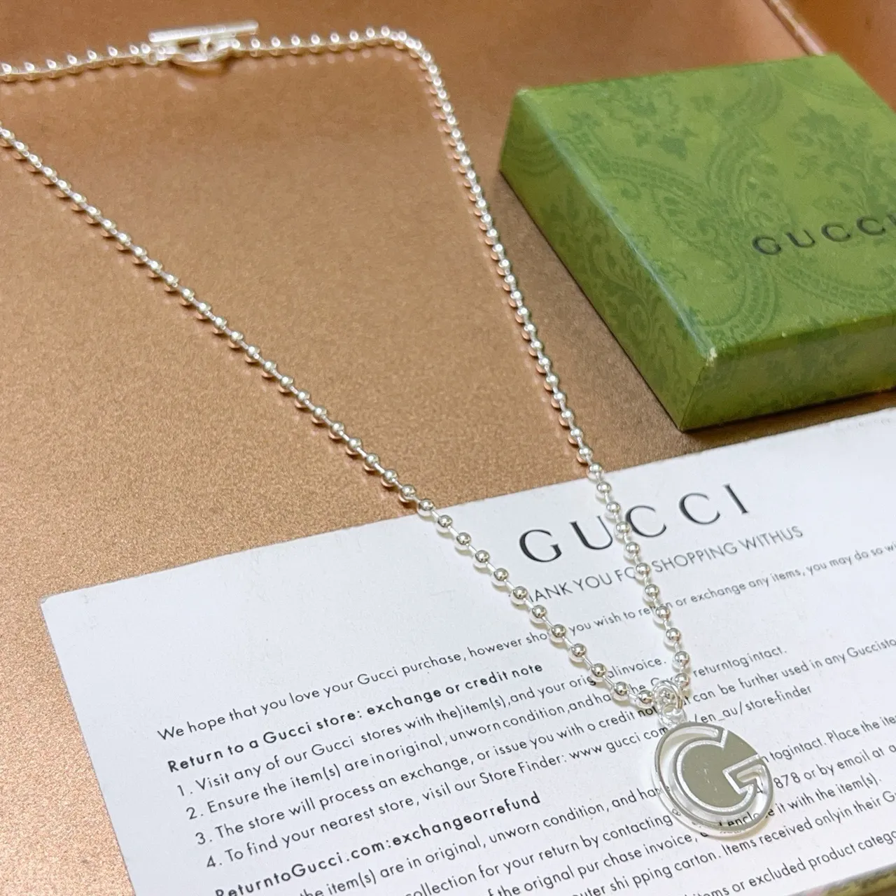 Gucci Double G Silver Ball-Chain Toggle Clasp Necklace 9