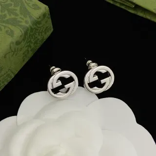 Gucci Double G Stud Silver Black Interlocking Logo Circular Earrings