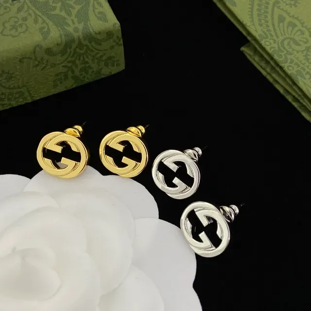 Gucci Double G Stud Silver Black Interlocking Logo Circular Earrings 2