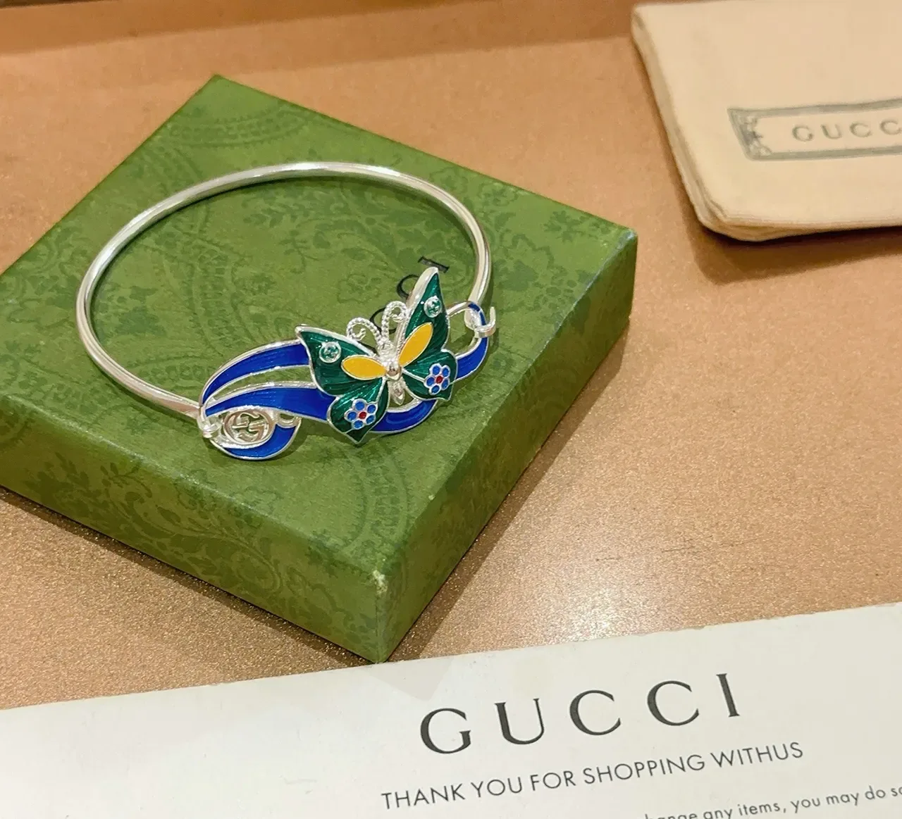 Gucci Enamel Butterfly Motif Silver-Tone Bracelet 1