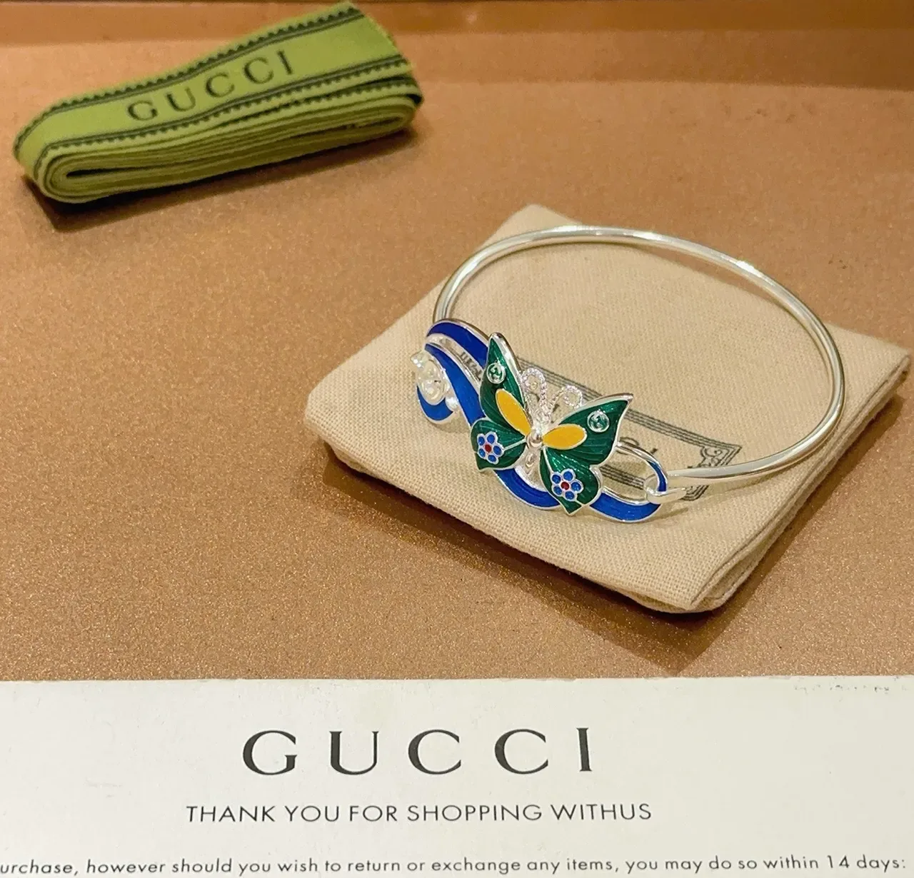 Gucci Enamel Butterfly Motif Silver-Tone Bracelet 4