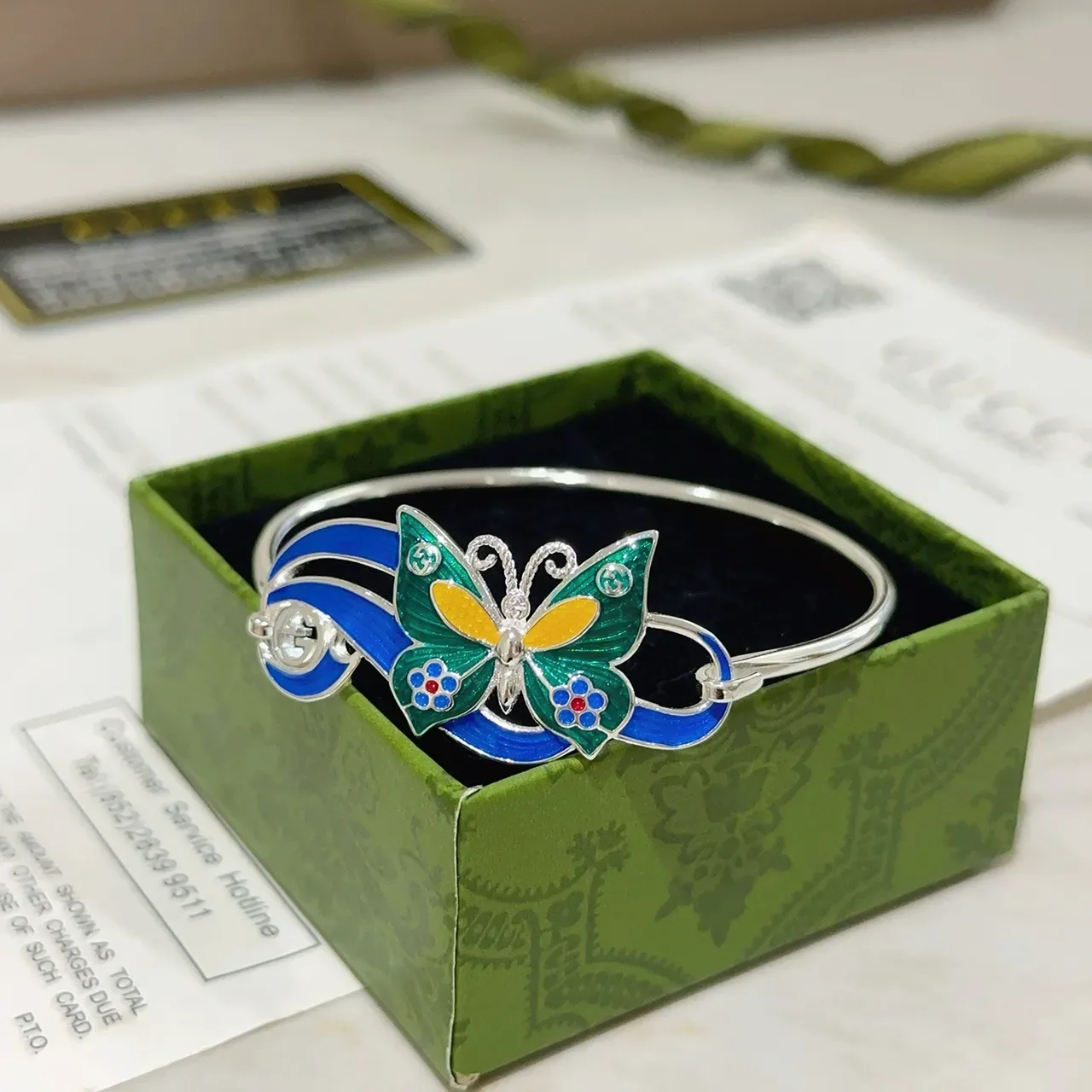 Gucci Enamel Butterfly Motif Silver-Tone Bracelet 9