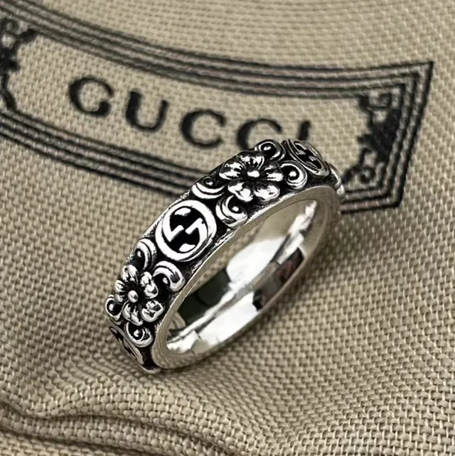 Gucci ফ্লোরাল ইন্টারলকিং G সিলভার রিং 2