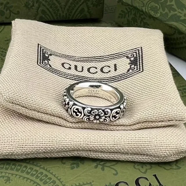Gucci ফ্লোরাল ইন্টারলকিং G সিলভার রিং 5