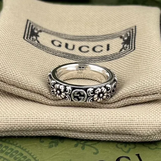 Gucci ফ্লোরাল ইন্টারলকিং G সিলভার রিং 6