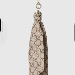 Gucci GG Marmont Beige Brown Monogram Silk Tassel Pendant Handbag