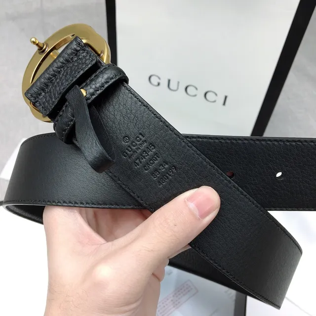 Gucci GG Marmont Preto Dourado Interlocking G Buckle Couro Pebbled Cinto 7