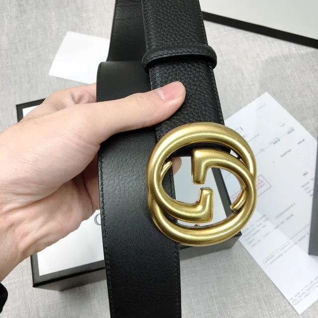 Gucci GG Marmont Preto Dourado Interlocking G Buckle Couro Pebbled Cinto 8