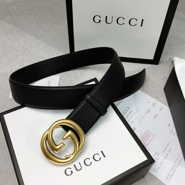 Gucci GG Marmont Preto Dourado Interlocking G Buckle Couro Pebbled Cinto 9