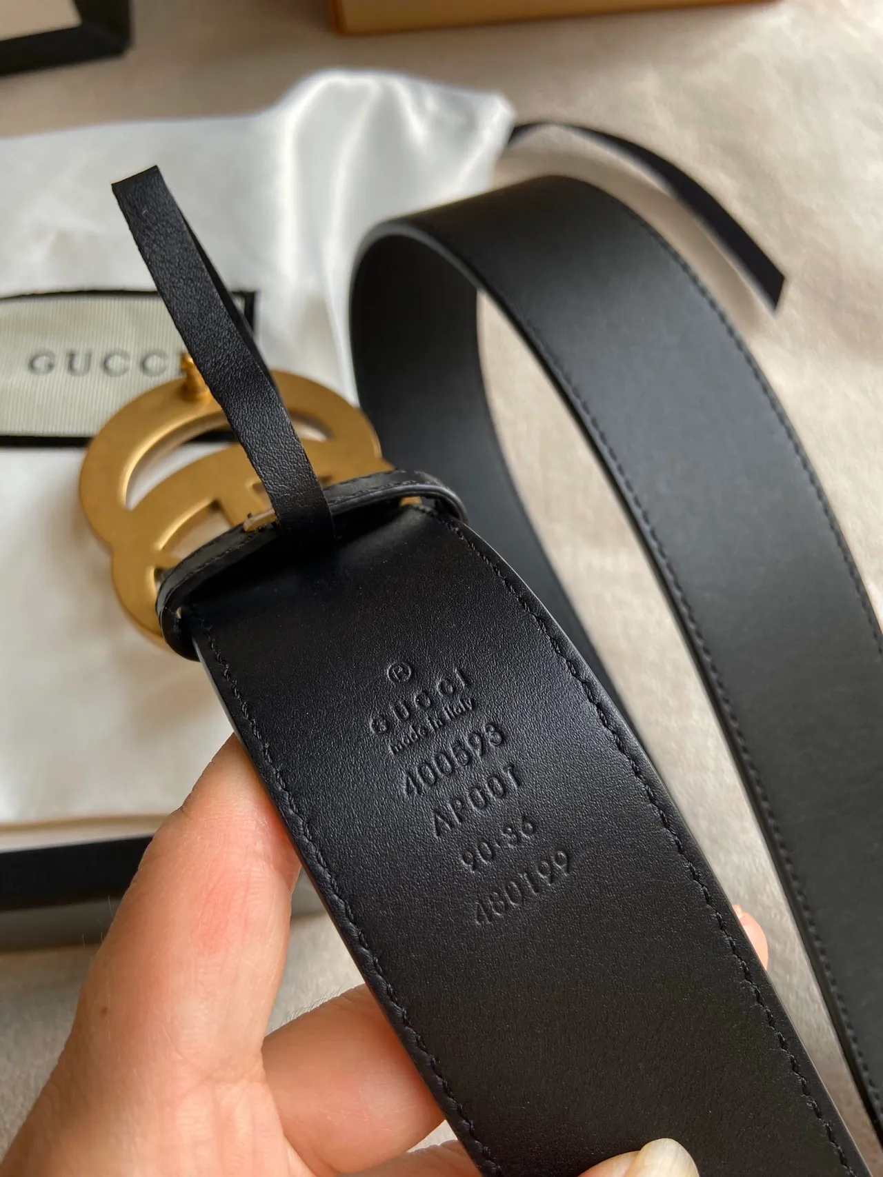 Gucci GG Marmont Black Gold Interlocking G Buckle Smooth Leather Belt 2