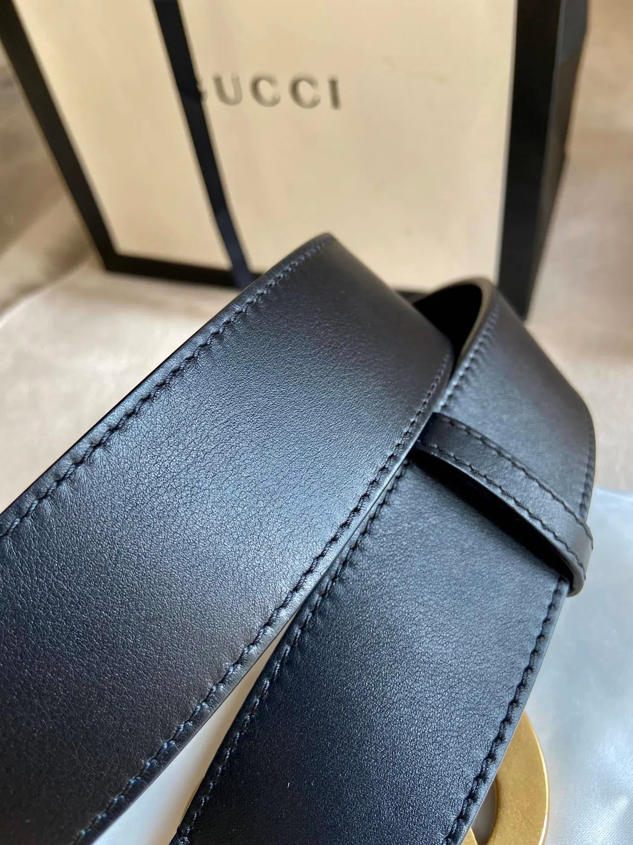 Gucci GG Marmont Black Gold Interlocking G Buckle Smooth Leather Belt 3