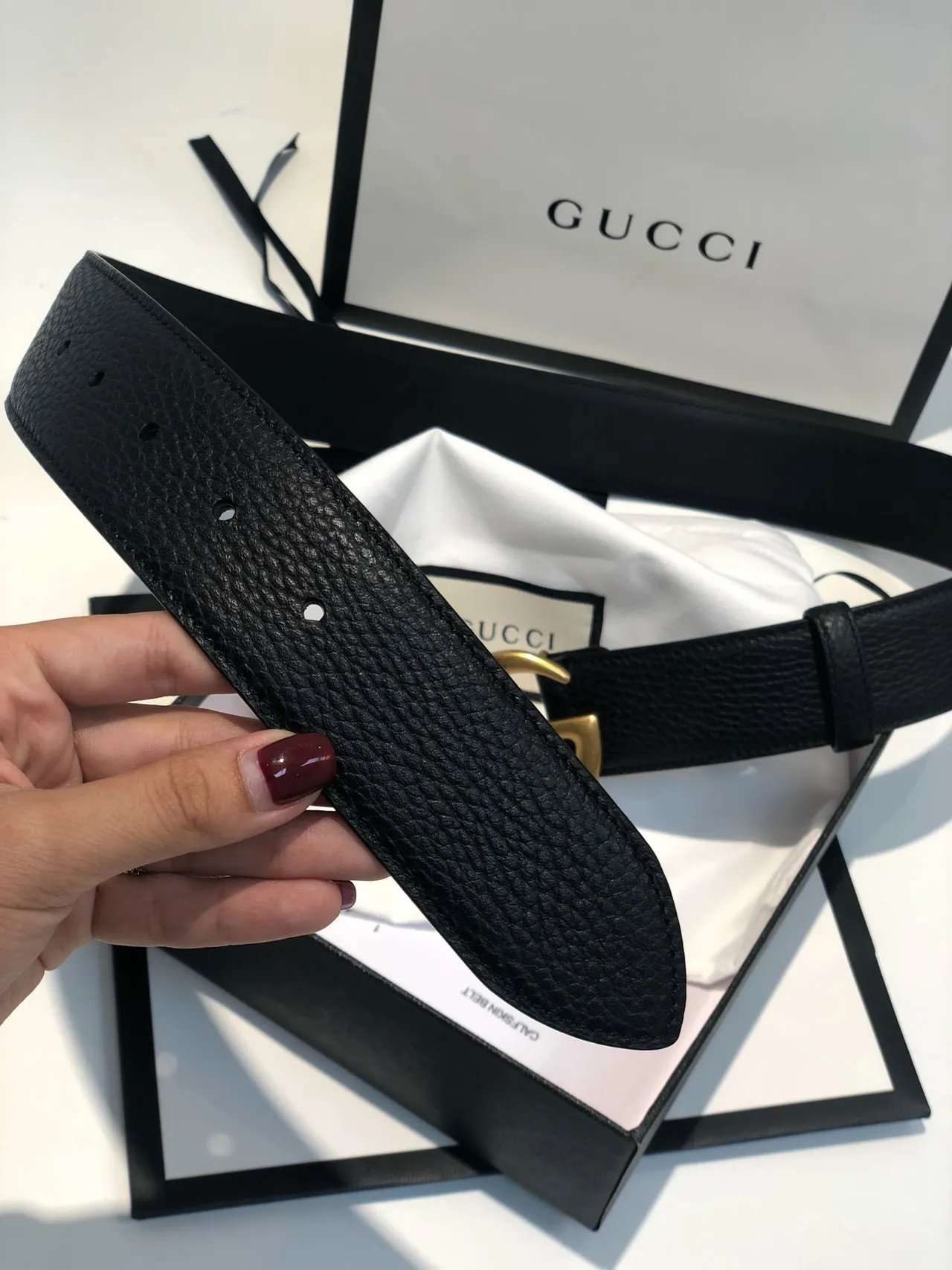 Gucci GG Marmont Noir Or Interlocking G boucle cuir texturé ceinture 2