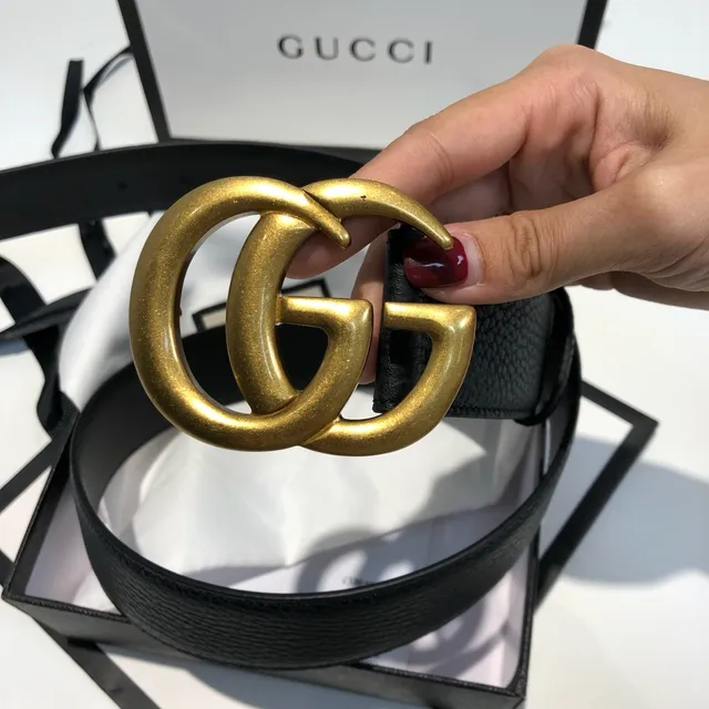 Gucci GG Marmont Noir Or Interlocking G boucle cuir texturé ceinture 3