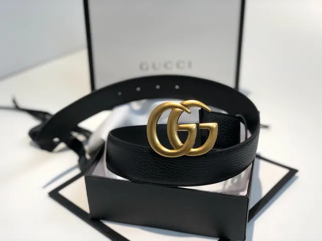 Gucci GG Marmont Noir Or Interlocking G boucle cuir texturé ceinture 5