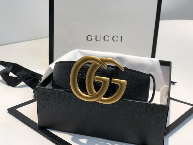 Gucci GG Marmont Noir Or Interlocking G boucle cuir texturé ceinture 6