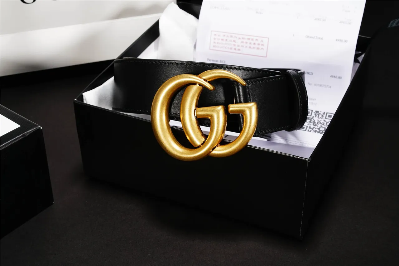 Gucci GG Marmont Black Gold Smooth Oversized Interlocking G Buckle Leather Belt 10
