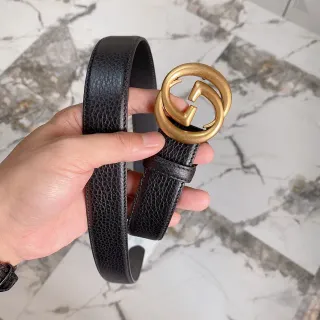 Gucci GG Marmont Black Pebbled Leather Belt