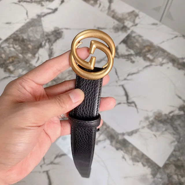 Gucci GG Marmont Black Pebbled Leather Belt 2