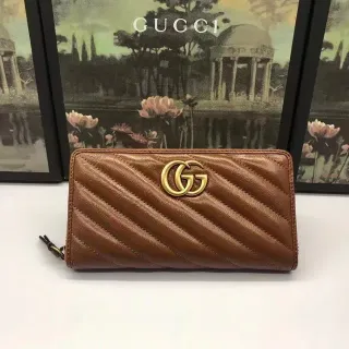 Gucci GG Marmont Brown Quilted Leather Long Wallet