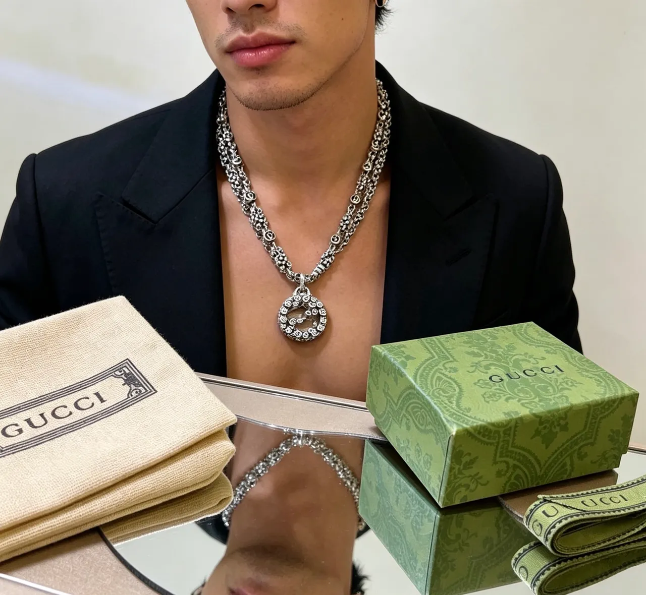 Gucci GG Marmont Chain Interlocking G Floral Link Necklace 3