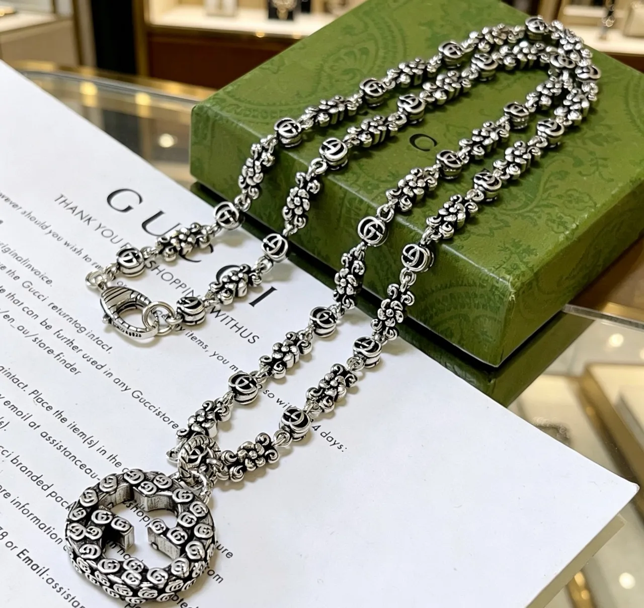 Gucci GG Marmont Chain Interlocking G Floral Link Necklace 6
