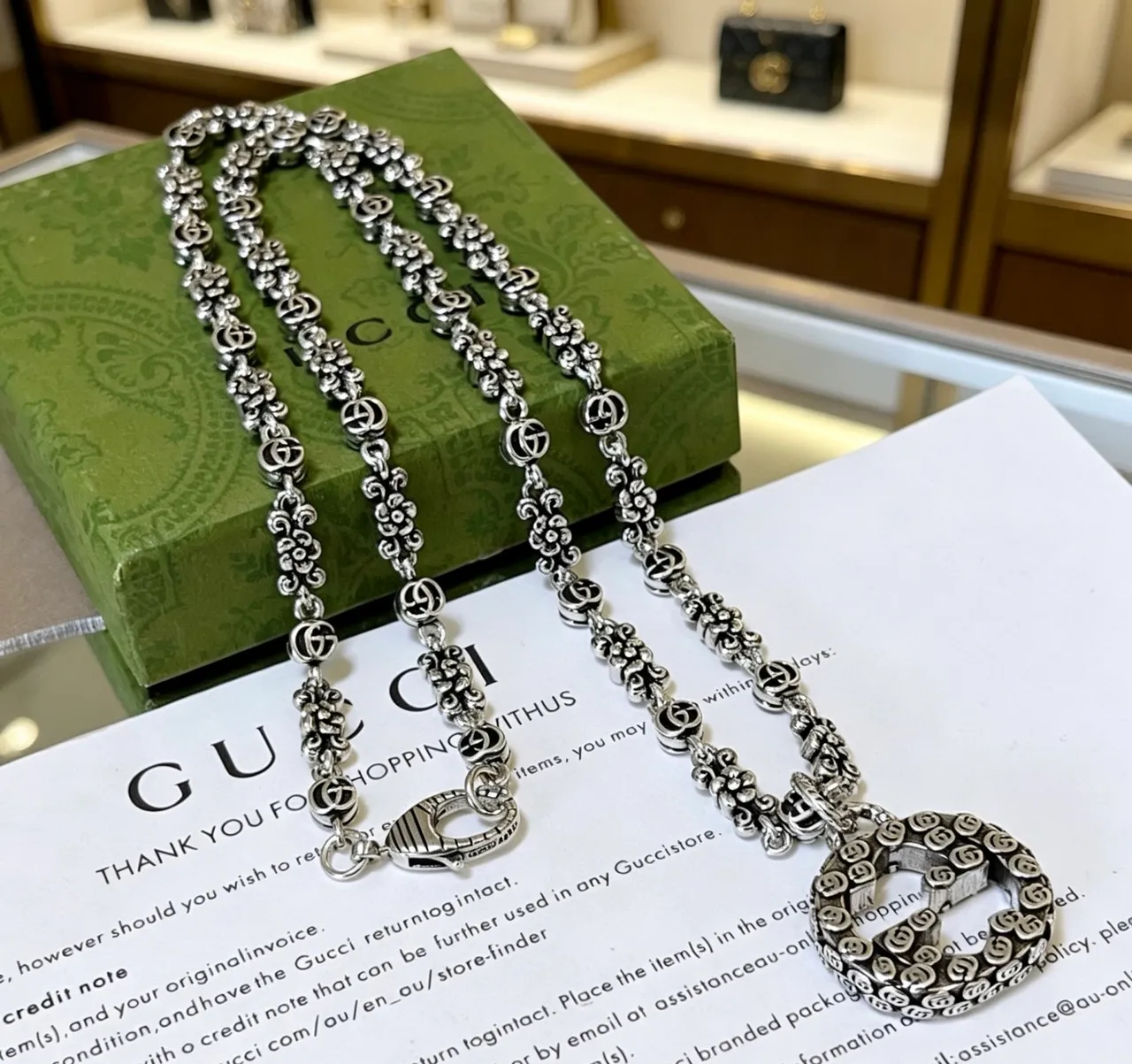 Gucci GG Marmont Chain Interlocking G Floral Link Necklace 7