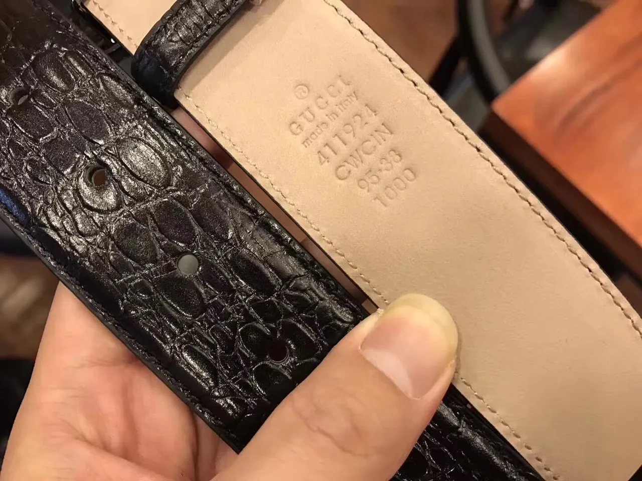 Gucci GG Marmont Crocodile-Embossed Black Leather Belt 6