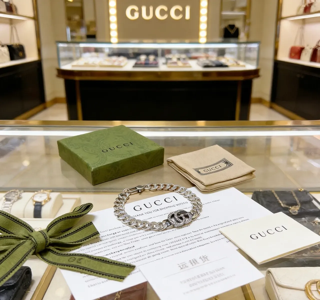 Gucci GG Marmont Crystal-Embellished Curb Chain Bracelet 3
