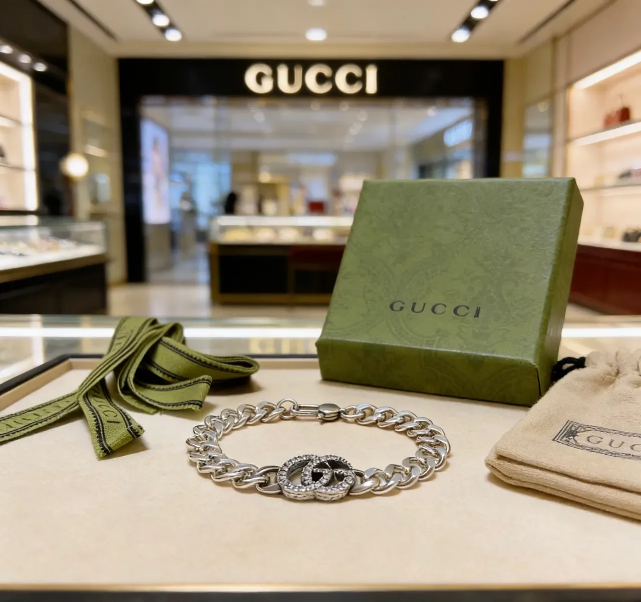 Gucci GG Marmont Crystal-Embellished Curb Chain Bracelet 7