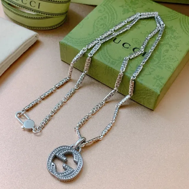 Gucci GG Marmont Crystal-Embellished Interlocking G Pendant Necklace 2