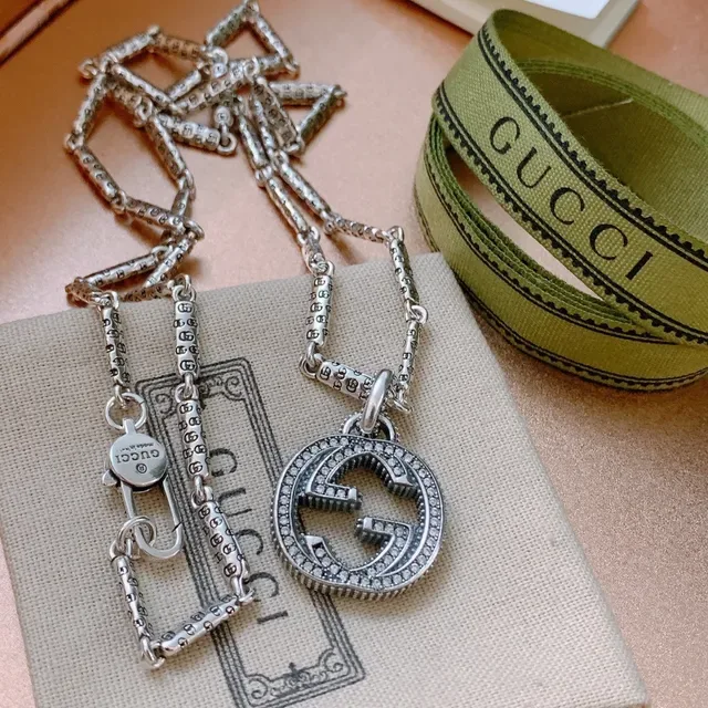 Gucci GG Marmont Crystal-Embellished Interlocking G Pendant Necklace 6