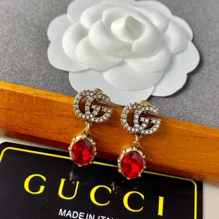 Gucci GG Marmont Crystal-Encrusted Red Gemstone Dangling Earrings