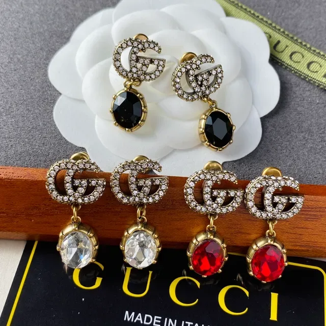 Gucci GG Marmont Crystal-Encrusted Red Gemstone Dangling Earrings 4