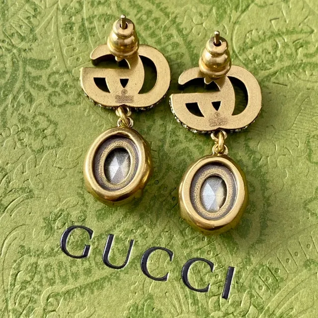 Gucci GG Marmont Crystal-Encrusted Red Gemstone Dangling Earrings 6