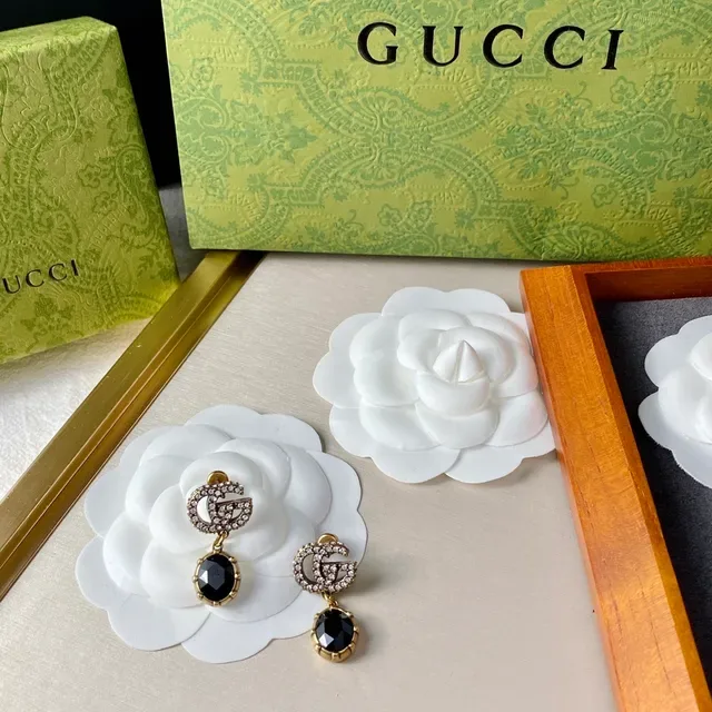 Gucci GG Marmont Crystal-Encrusted Red Gemstone Dangling Earrings 8